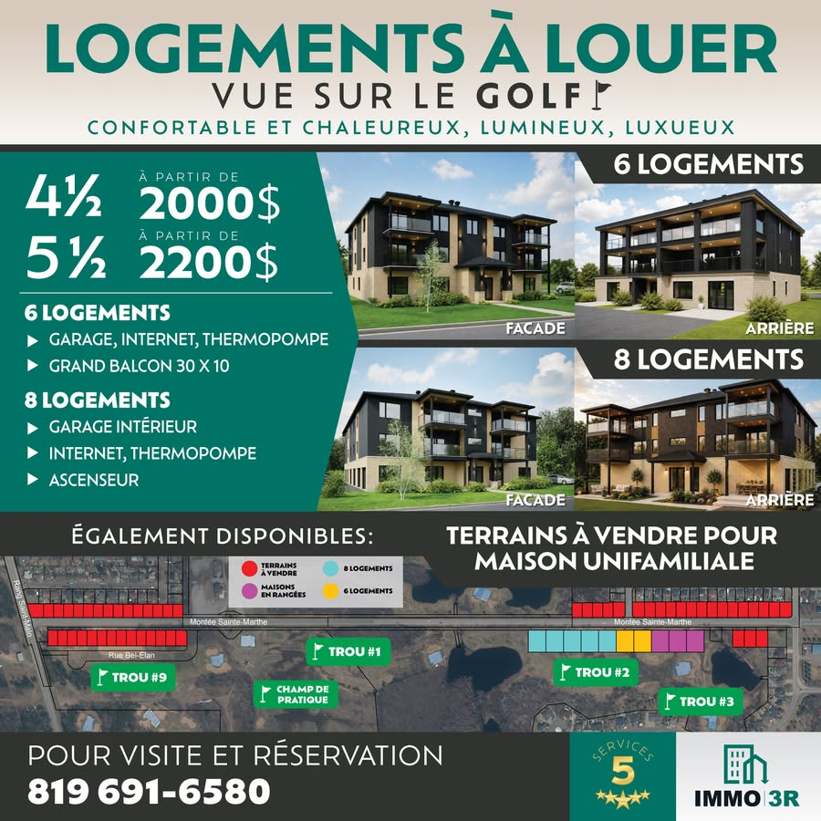Logements à louer vue sur le golf